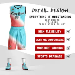 Aqua Red-Black Gradient Slash Fashion Sets Basketball Jersey 2