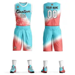 Aqua Red-Black Gradient Slash Fashion Sets Basketball Jersey