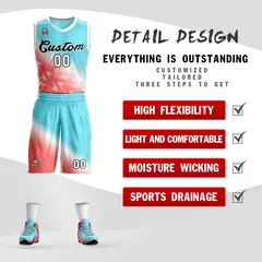 Aqua Red-Black Gradient Slash Fashion Sets Basketball Jersey 2
