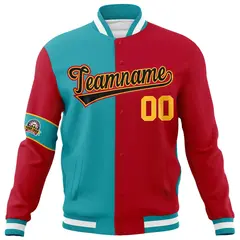 Aqua Red-Black Two Tone Split Letterman Varsity Jacket 5