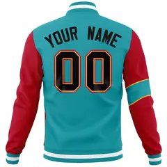 Aqua Red-Black Two Tone Split Letterman Varsity Jacket 6