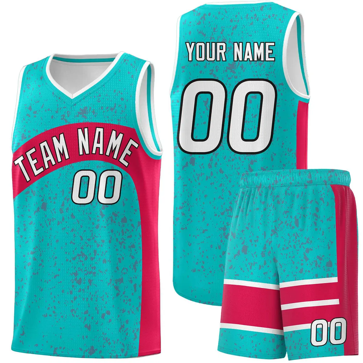 Aqua Red Dot Graffiti Irregular Pattern Basketball Jersey