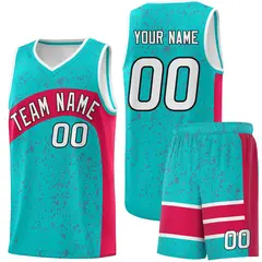 Aqua Red Dot Graffiti Irregular Pattern Basketball Jersey 1