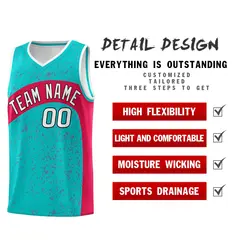 Aqua Red Dot Graffiti Irregular Pattern Basketball Jersey 2