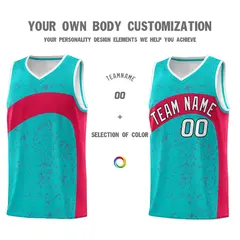 Aqua Red Dot Graffiti Irregular Pattern Basketball Jersey 3
