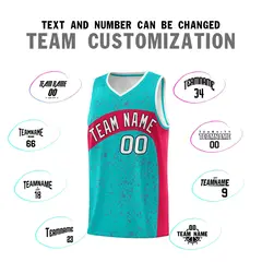 Aqua Red Dot Graffiti Irregular Pattern Basketball Jersey 4