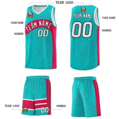 Aqua Red Dot Graffiti Irregular Pattern Basketball Jersey 5