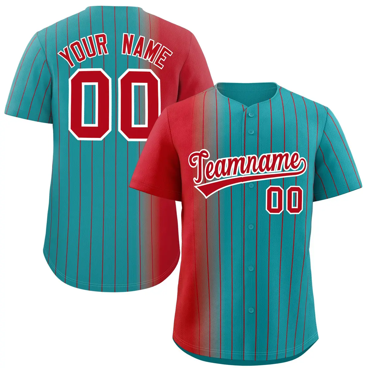 Aqua Red Pinstripe Gradient Baseball Jersey
