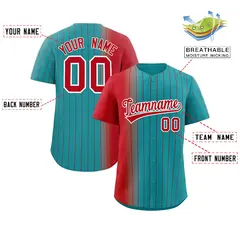 Aqua Red Pinstripe Gradient Baseball Jersey 2