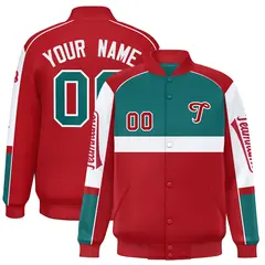 Aqua Red Raglan Sleeve Varsity Letterman Jacket 1