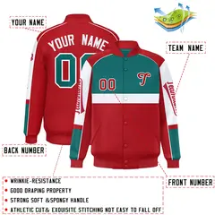 Aqua Red Raglan Sleeve Varsity Letterman Jacket 2