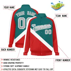 Aqua Red Raglan Varsity Full-Snap Letterman Baseball Jacket 2