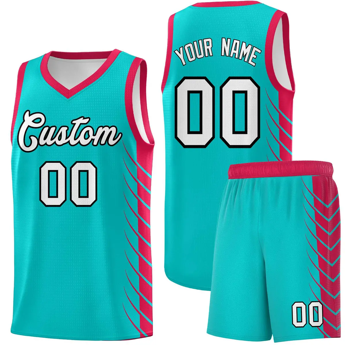 Aqua Red Side Symmetrical Line Pattern Basketball Jersey