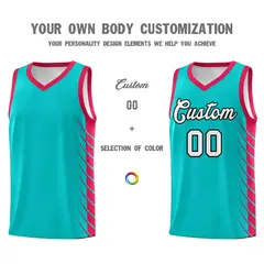 Aqua Red Side Symmetrical Line Pattern Basketball Jersey 3