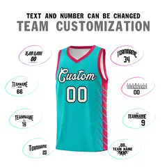 Aqua Red Side Symmetrical Line Pattern Basketball Jersey 4