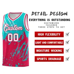Aqua Red Snow Mountain Beast Pattern Basketball Jersey 2