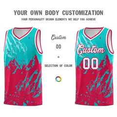 Aqua Red Snow Mountain Beast Pattern Basketball Jersey 3