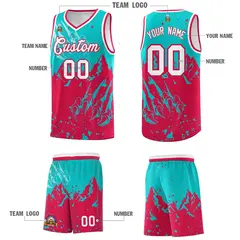 Aqua Red Snow Mountain Beast Pattern Basketball Jersey 5