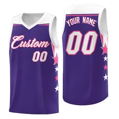 Aqua Red Star Color Block Two Tone Side Basketball Jersey 1