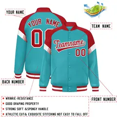 Aqua Red-White Color Block Varsity Letterman Jacket 2