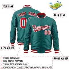 Aqua Red-White Full-Zip Varsity Letterman Bomber Jacket 2