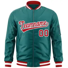 Aqua Red-White Full-Zip Varsity Letterman Bomber Jacket 3