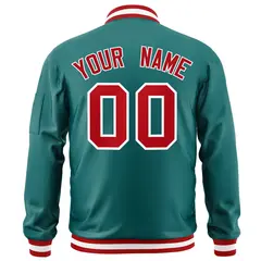 Aqua Red-White Full-Zip Varsity Letterman Bomber Jacket 4