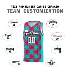 Aqua Red-White Grid Basketball Kits For Team 4