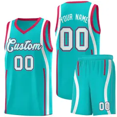 Aqua Red-White Ribbon Pattern Basketball Kits