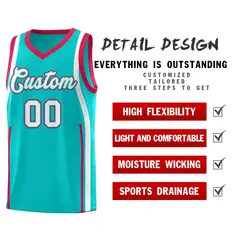 Aqua Red-White Ribbon Pattern Basketball Kits 2