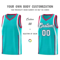 Aqua Red-White Ribbon Pattern Basketball Kits 3