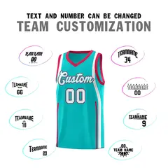 Aqua Red-White Ribbon Pattern Basketball Kits 4