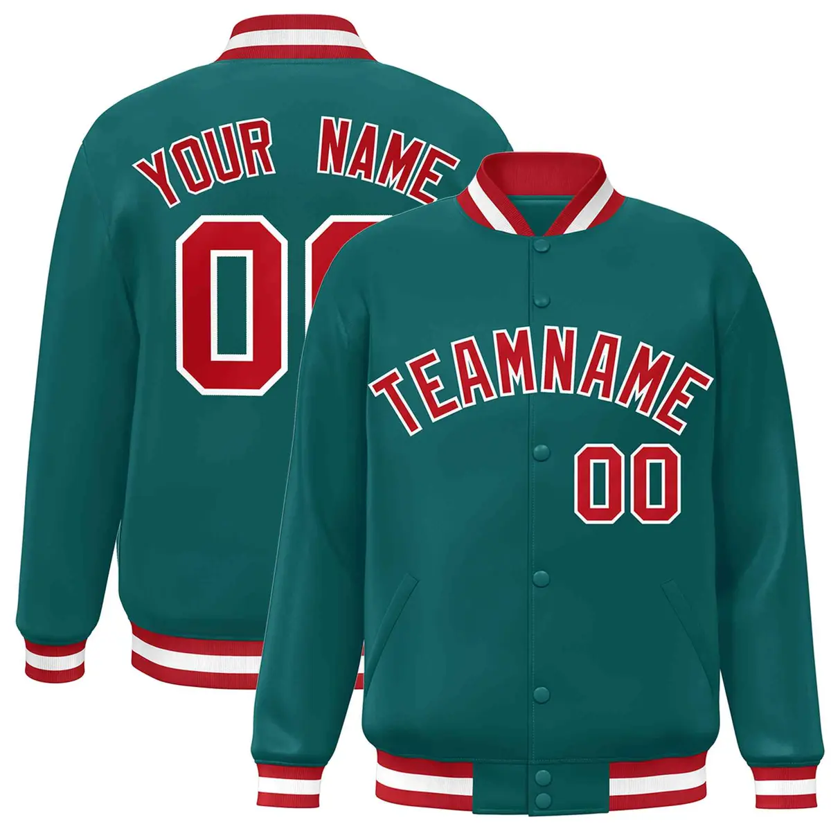 Aqua Red-White Varsity Full-Snap Letterman Jacket