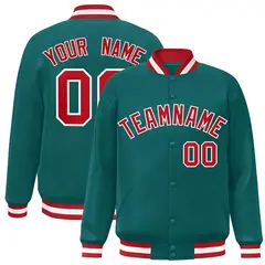 Aqua Red-White Varsity Full-Snap Letterman Jacket