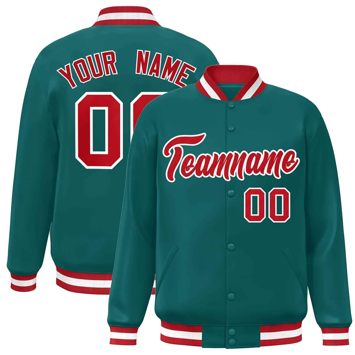 Aqua Red-White Varsity Full-Snap Letterman Jacket