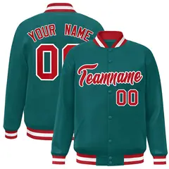 Aqua Red-White Varsity Full-Snap Letterman Jacket