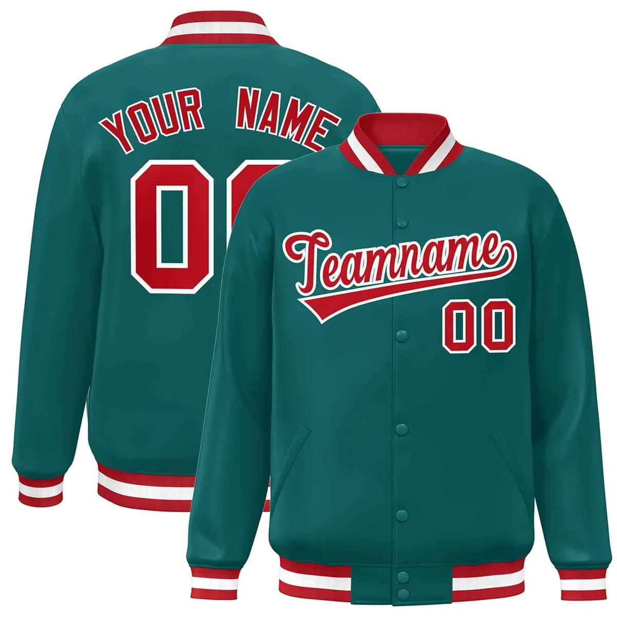 Aqua Red-White Varsity Full-Snap Letterman Jacket