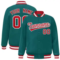 Aqua Red-White Varsity Full-Snap Letterman Jacket