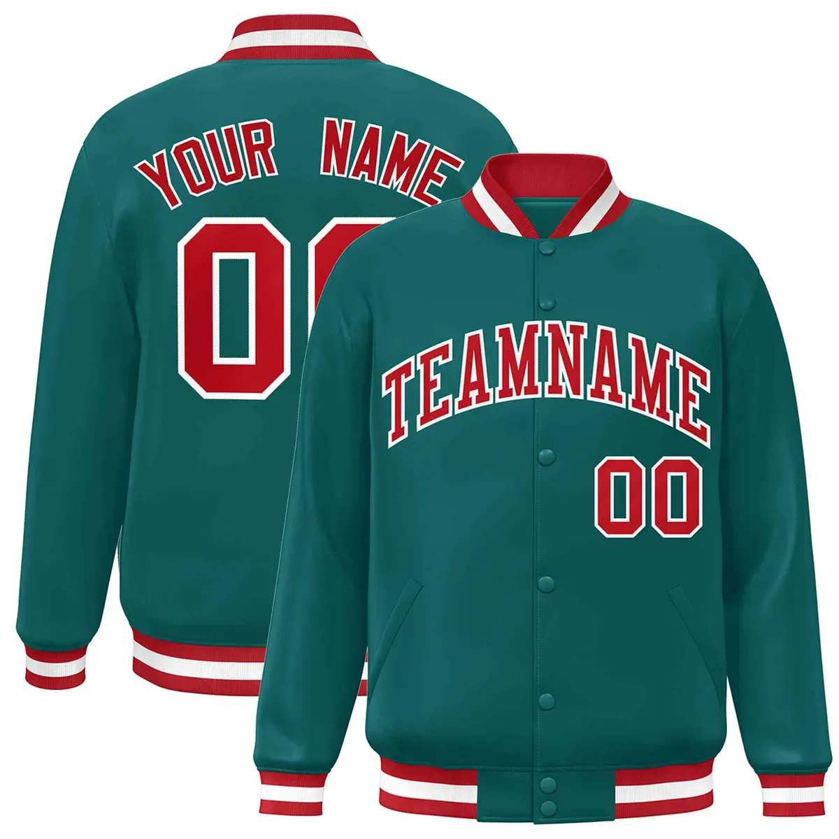Aqua Red-White Varsity Full-Snap Letterman Jacket