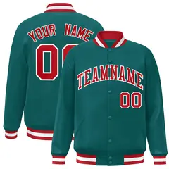 Aqua Red-White Varsity Full-Snap Letterman Jacket