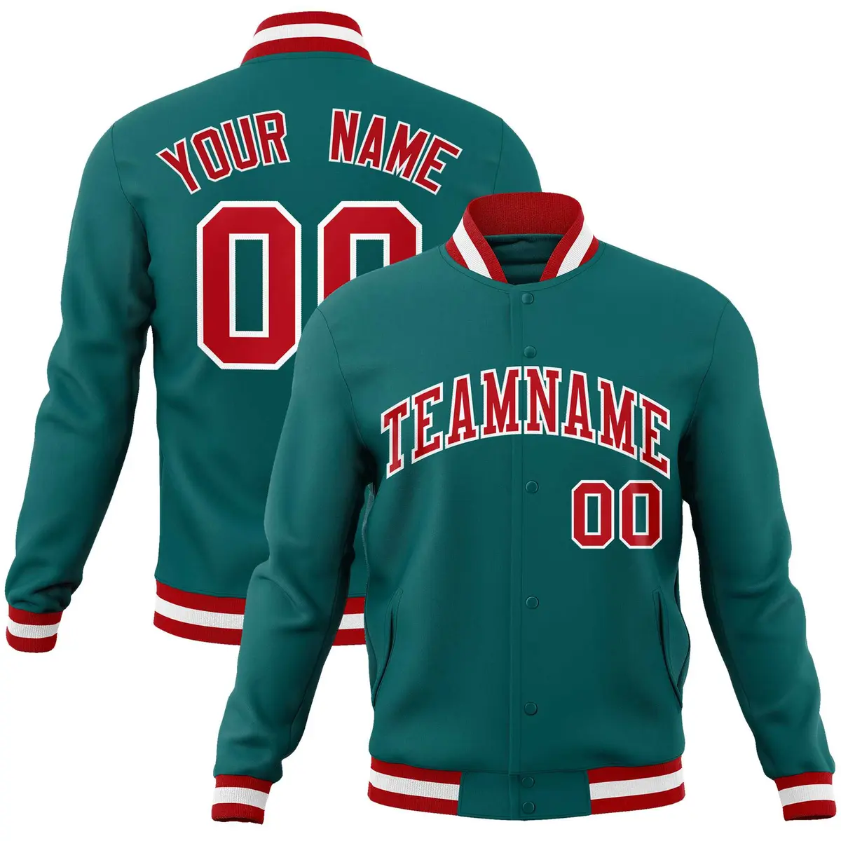 Aqua Red-White Varsity Full-Snap Letterman Jacket