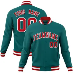 Aqua Red-White Varsity Full-Snap Letterman Jacket 1