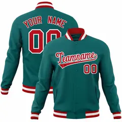 Aqua Red-White Varsity Full-Snap Letterman Jacket