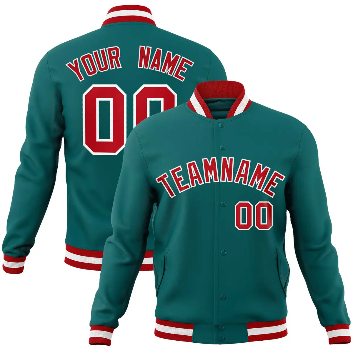 Aqua Red-White Varsity Full-Snap Letterman Jacket