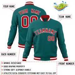 Aqua Red-White Varsity Full-Snap Letterman Jacket 4