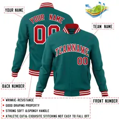 Aqua Red-White Varsity Full-Snap Letterman Jacket 4