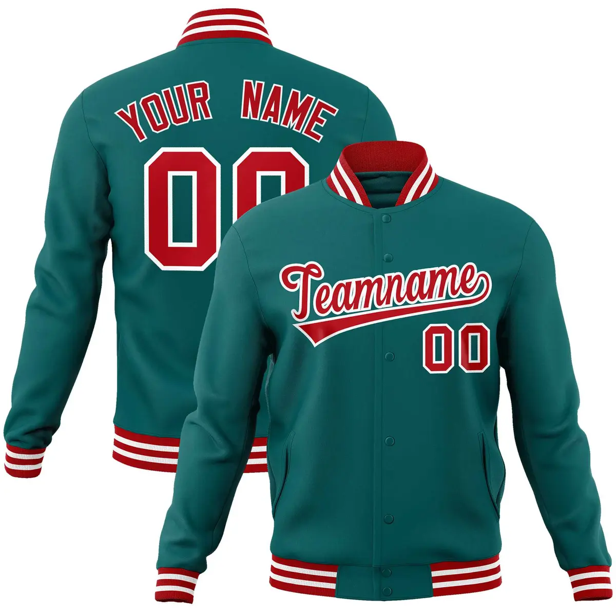 Aqua Red-White Varsity Full-Snap Letterman Jacket