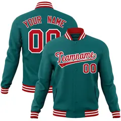 Aqua Red-White Varsity Full-Snap Letterman Jacket