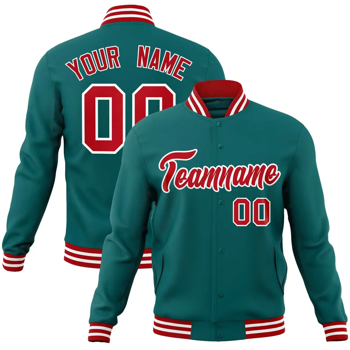 Aqua Red-White Varsity Full-Snap Letterman Jacket