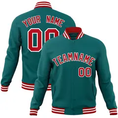 Aqua Red-White Varsity Full-Snap Letterman Jacket